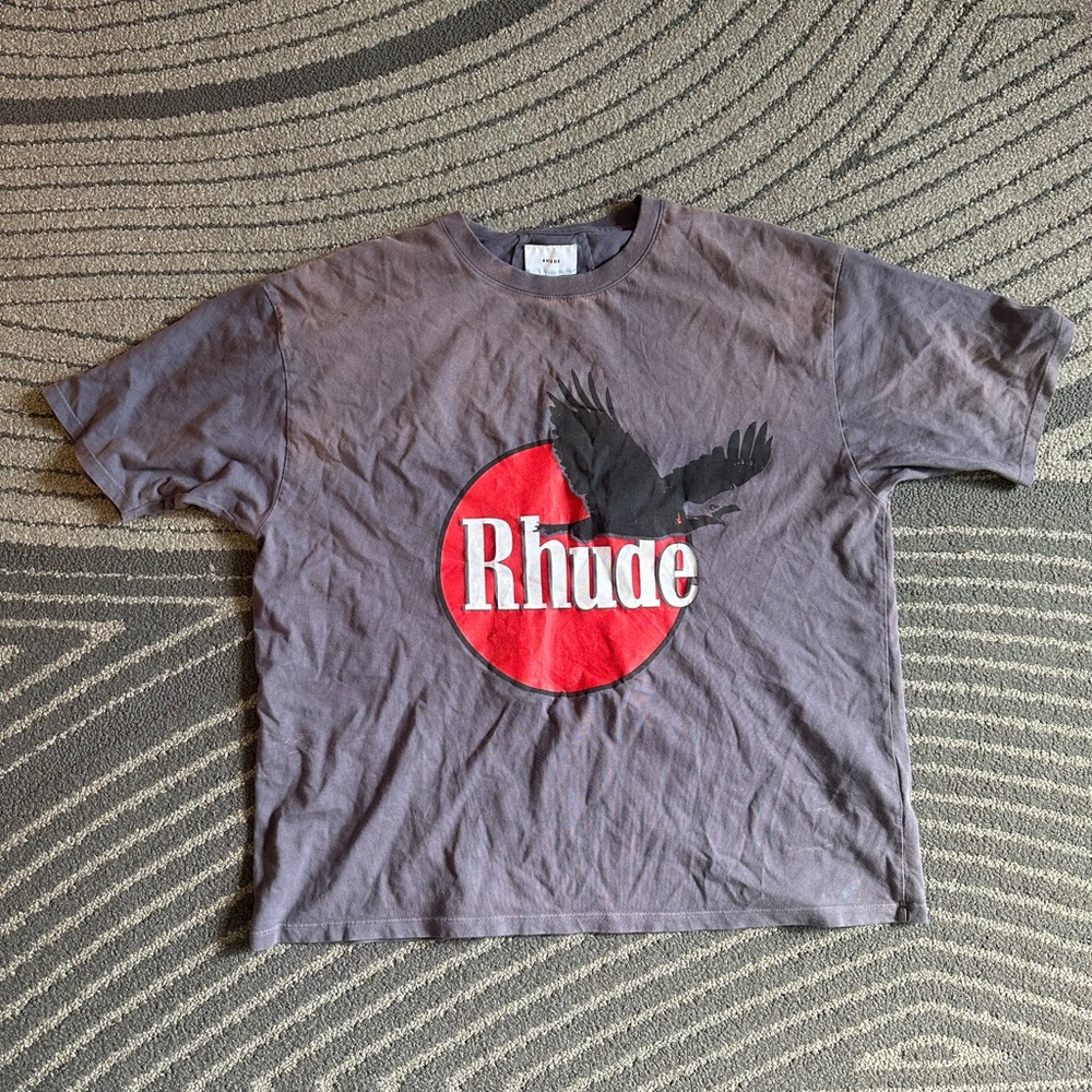 Rhude Charcoal Tee with Red Emblem